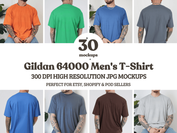 Download Gildan 64000 Men's T-Shirt Mockup Bundle - Premium Resources